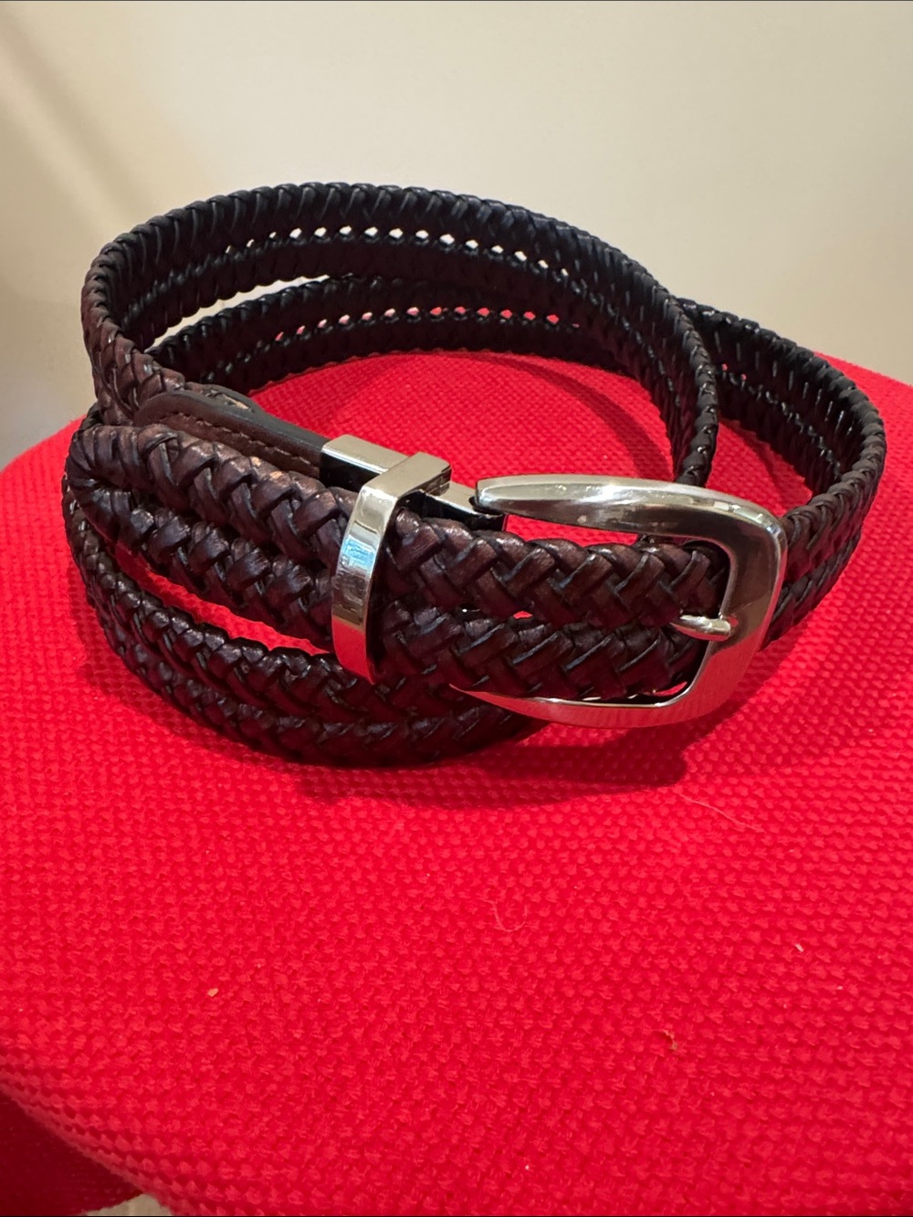 Classic Braided Leather Men’s Belt in Dark Brown